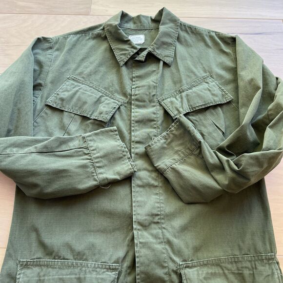 Vintage Military Ripstop Shirt XS Green Slanted Pockets 1969 Poplin OG 107 - Picture 4 of 10